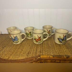 Vintage Stoneware Butterfly Mugs set of 6 Excellent Cottage Core Viking